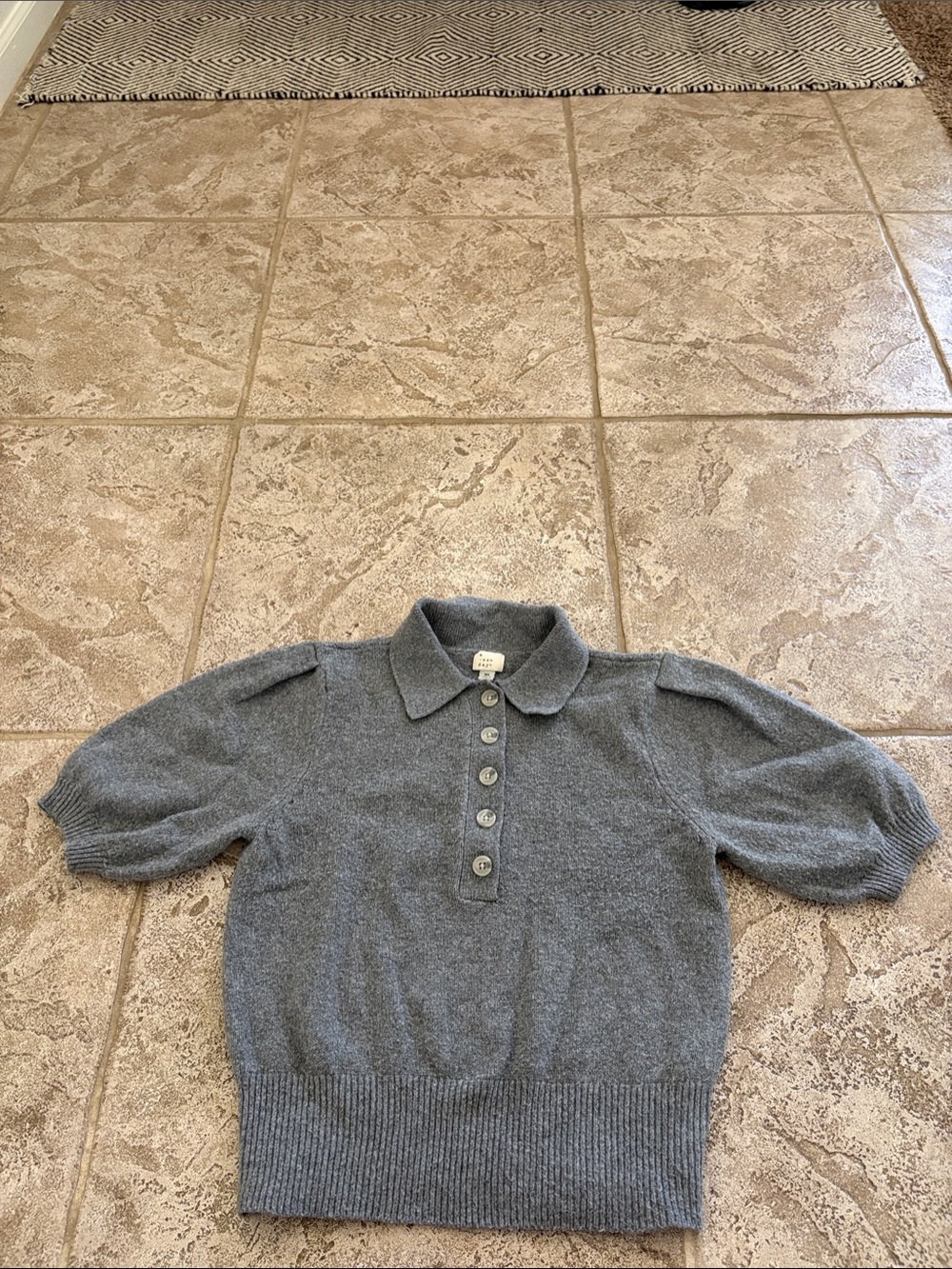 a new day Gray Polo-Collar Short Sleeve Knit Sweater